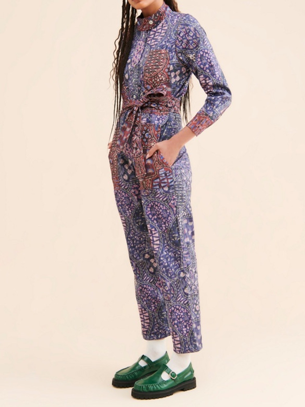 Chufy Gregory Printed Patchwork Button-Front Jumpsuit Size S